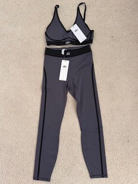 ALO Yoga Airlift Set Medium Gray/Black Trim Leggings + Bra NWT Sculpting